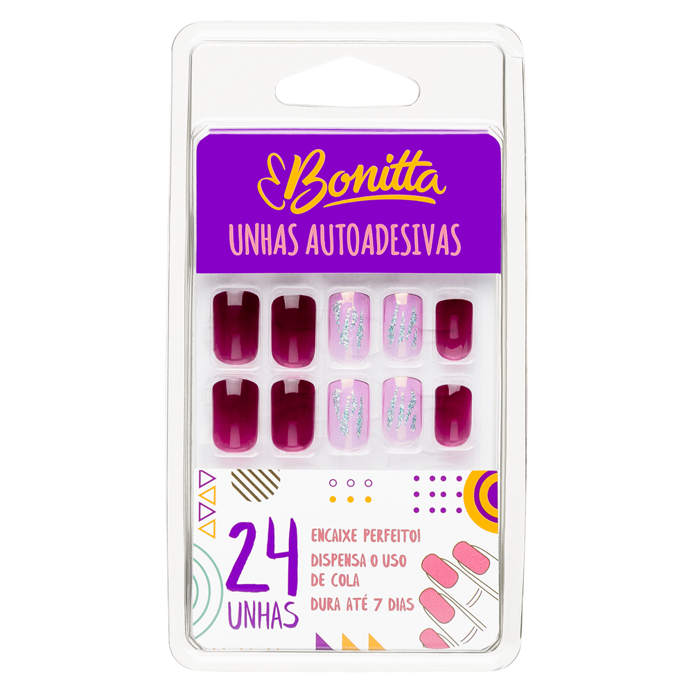 UNHAS POSTIÇAS COM ABA ADESIVA BRILHO DELICADO - 644BT