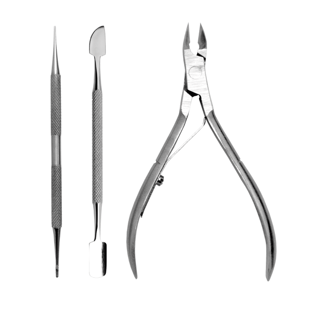 KIT BASIC PARA MANICURE EM AÇO INOX E AÇO NIQUELADO 3 UN.