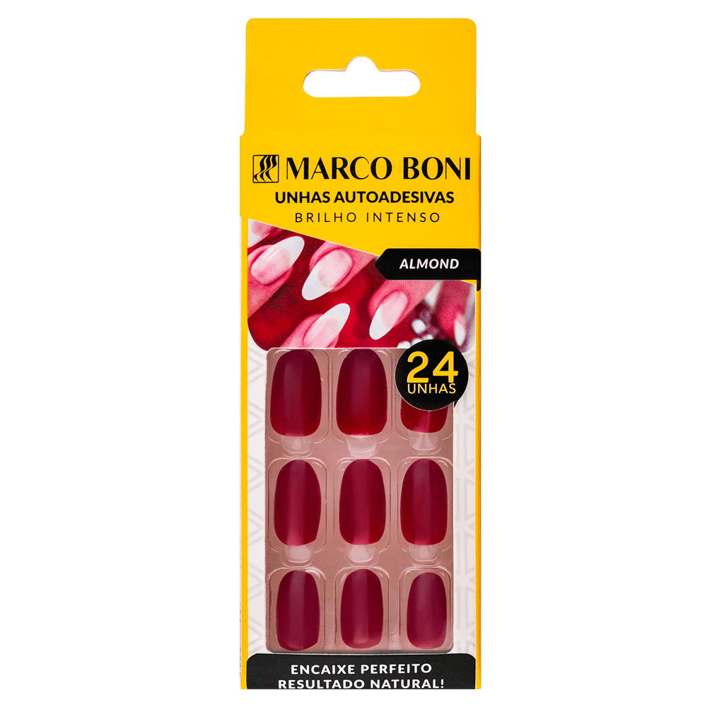 UNHAS AUTOADESIVAS ALMOND VERMELHO ESCURO