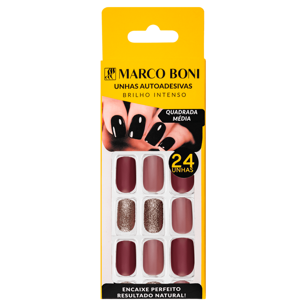 UNHAS AUTOADESIVAS QUADRADA MÉDIA ROSE SHINE