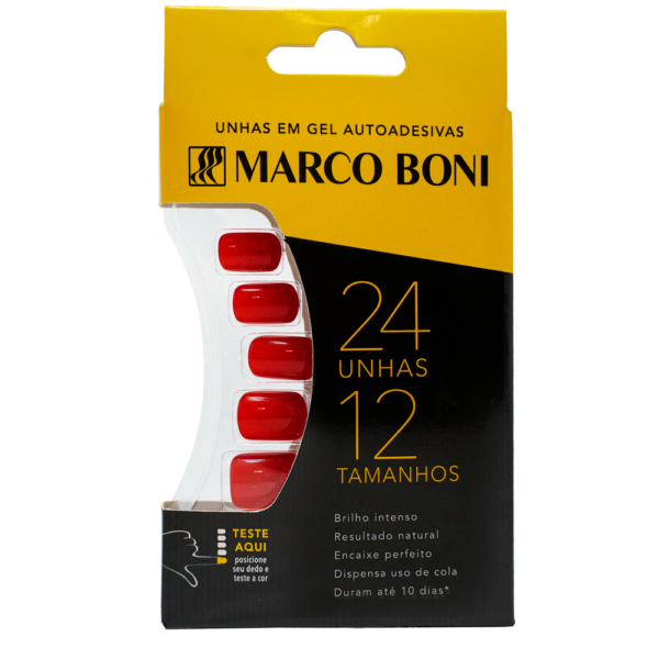 Unhas Postiças com Aba Adesiva Vermelho Claro - Marco Boni